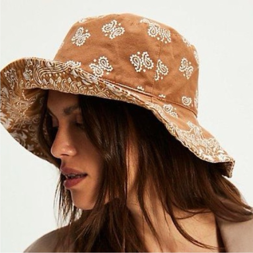 Free People Brown Paisley Reversible Bucket Hat - Picture 3 of 9
